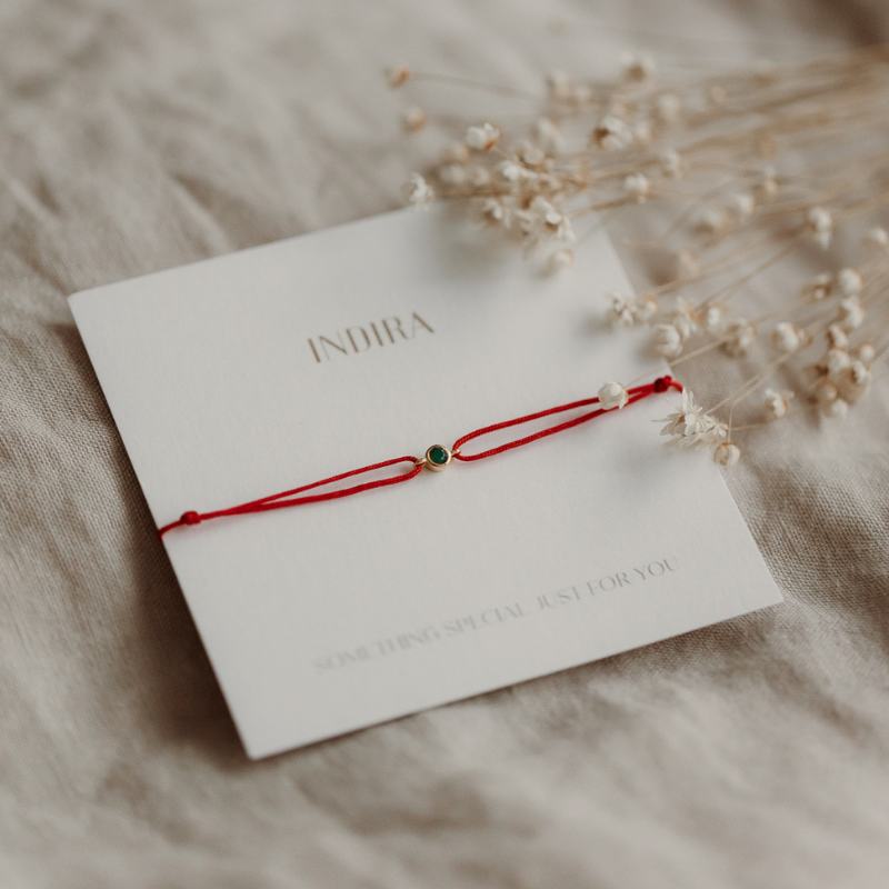 Сребърна гривна с връв Birthstone Silver March - Аквамарин - Indira
