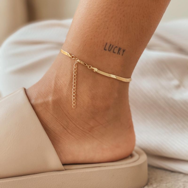 Сребърна гривна за глезен Golden Herringbone - Indira