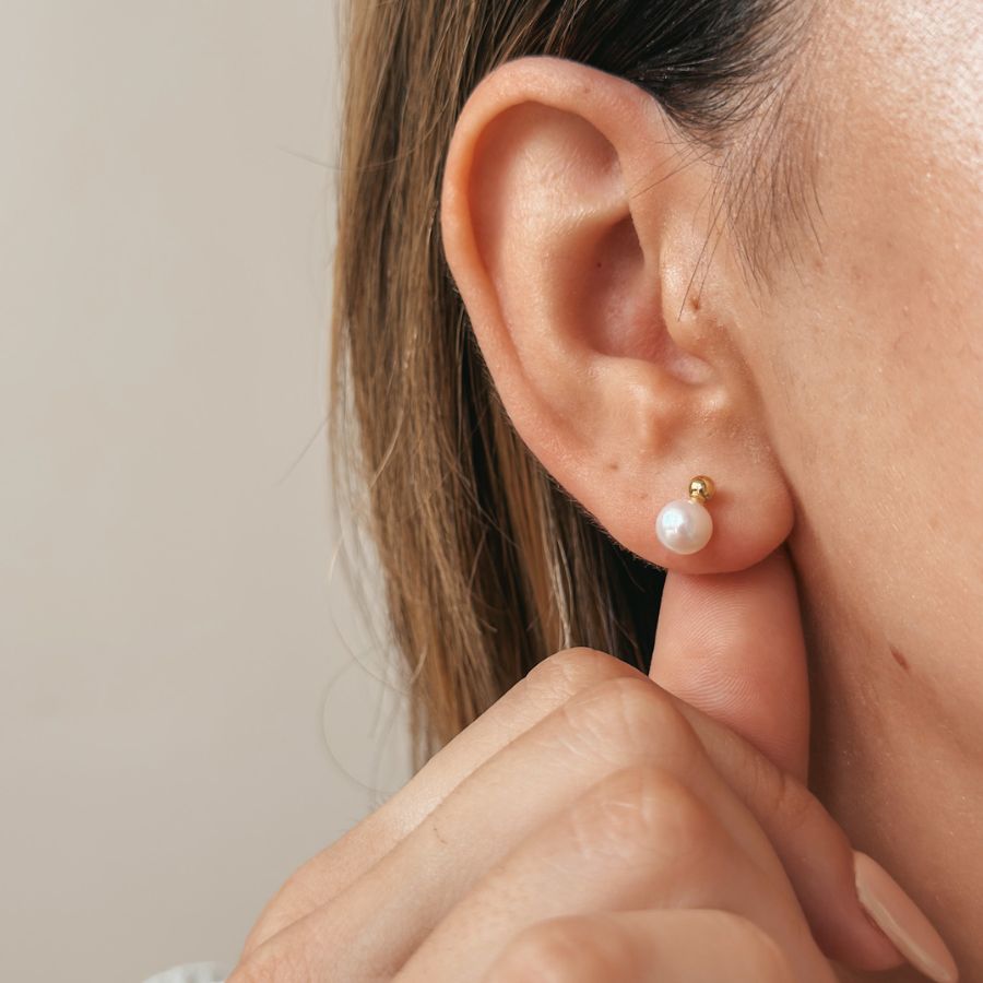 Сребърни обеци Golden Avery - Натурален Перла - Indira