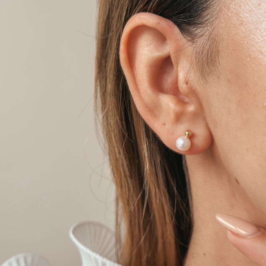 Сребърни обеци Golden Avery - Естествена перла - Indira