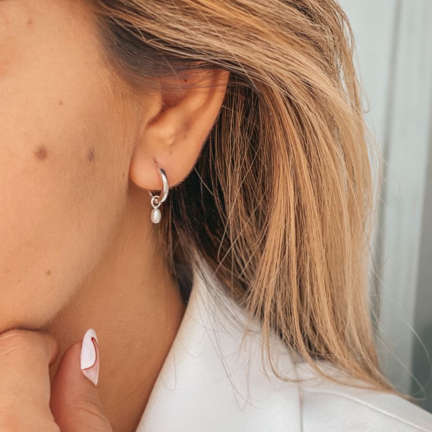 Сребърни обици Little Drop - Естествени перли - Indira