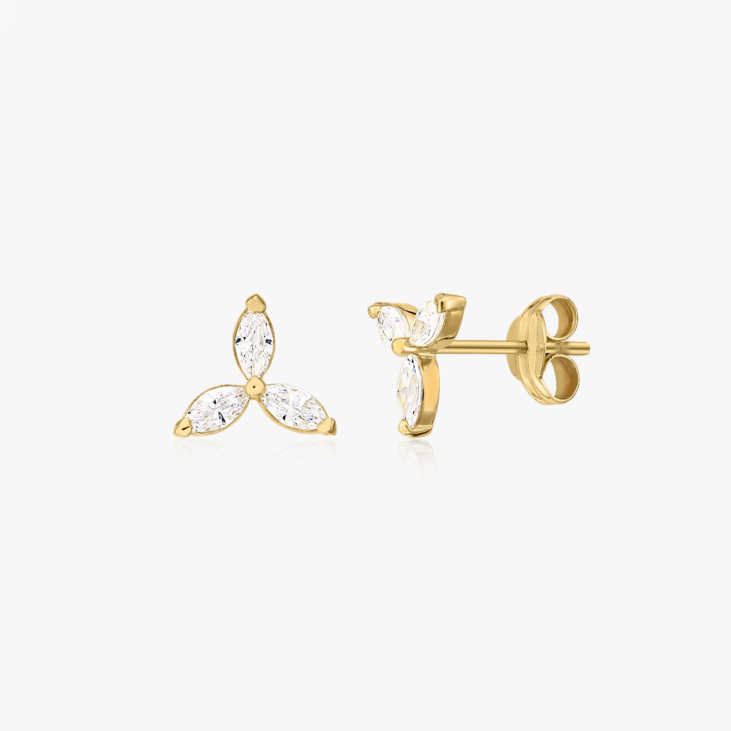 Златни обеци Flower Studs - Цирконий - Indira