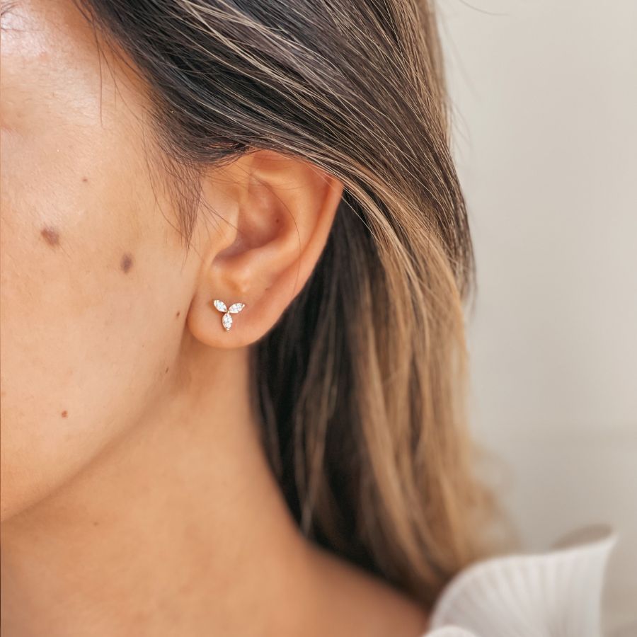 Златни обеци Flower Studs - Цирконий - Indira