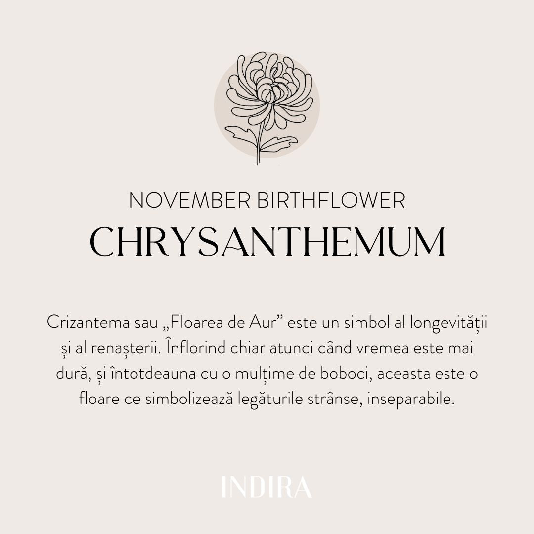 Златна детска гривна с връвичка Birth Flower - Ноември Хризантема - Indira