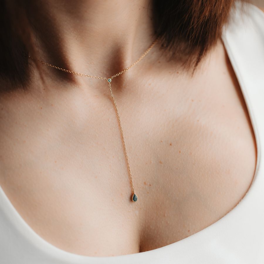 Colier din argint Golden Lariat - Onix Verde - Indira