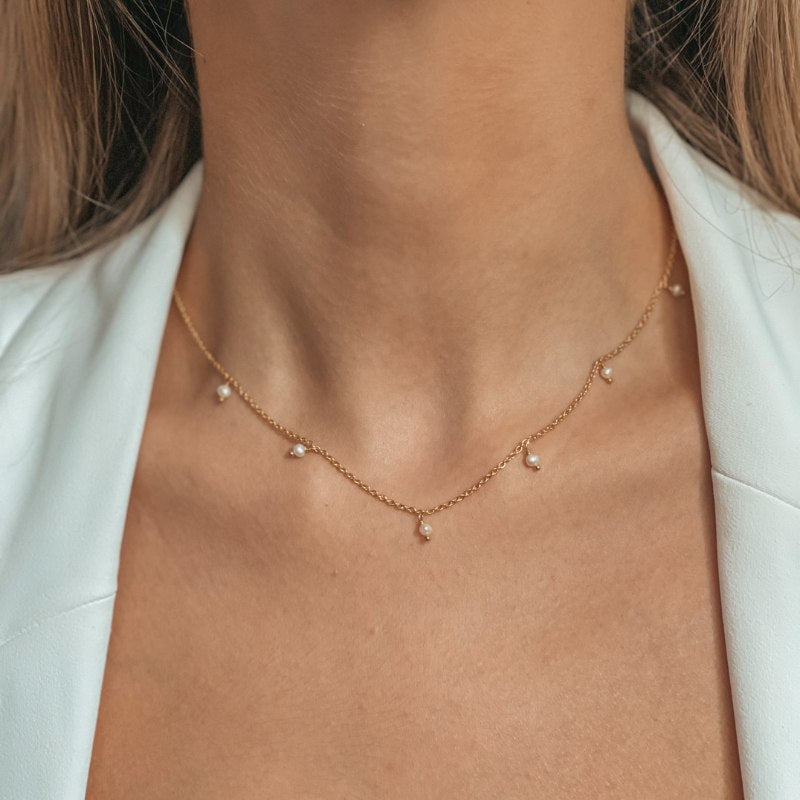 Сребърно колие Golden Margot - Натурални Перли - Indira