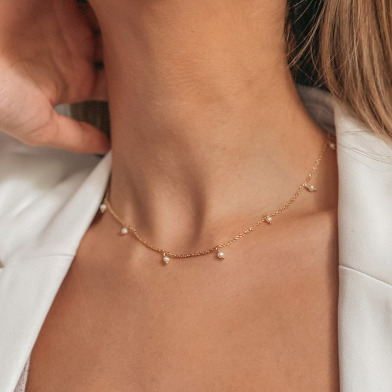 Сребърно колие Golden Margot - Натурални перли - Indira