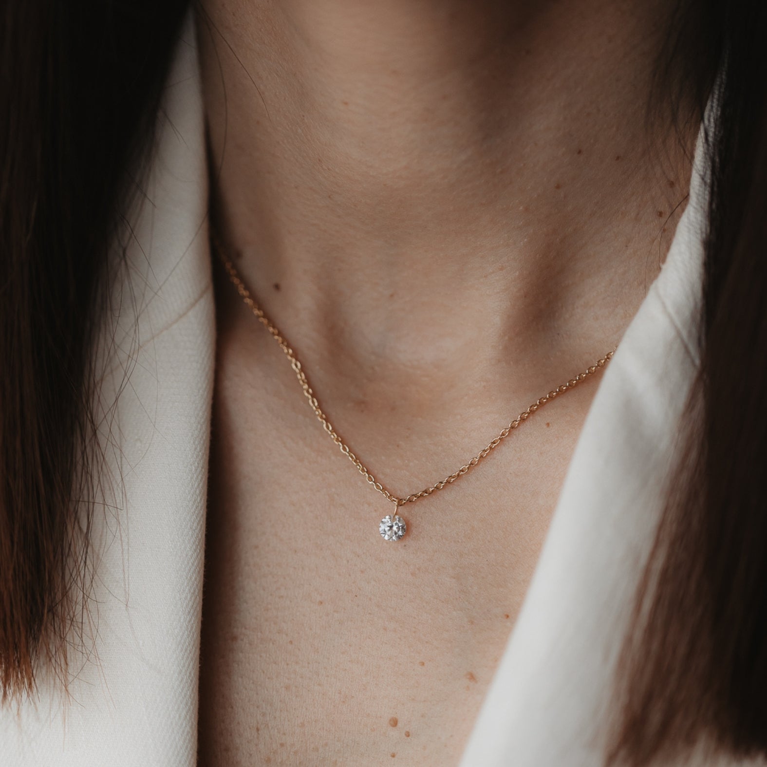 Сребърно колие Golden Solitaire - Цирконий - Indira