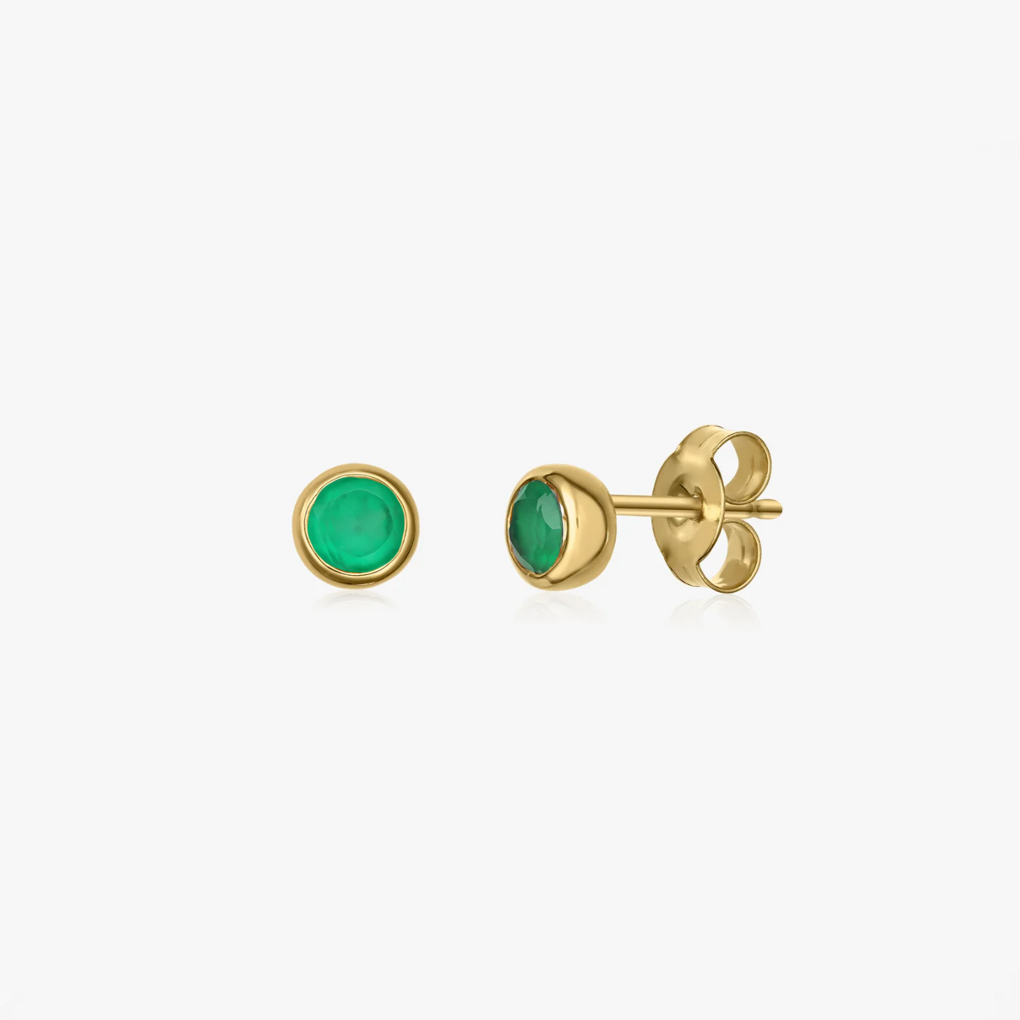 Сребърни обеци Birthstone Golden May - Зелен оникс - Indira