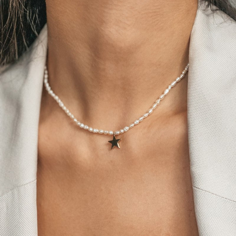 Колие от злато Tiana Golden - Натурални перли - Indira