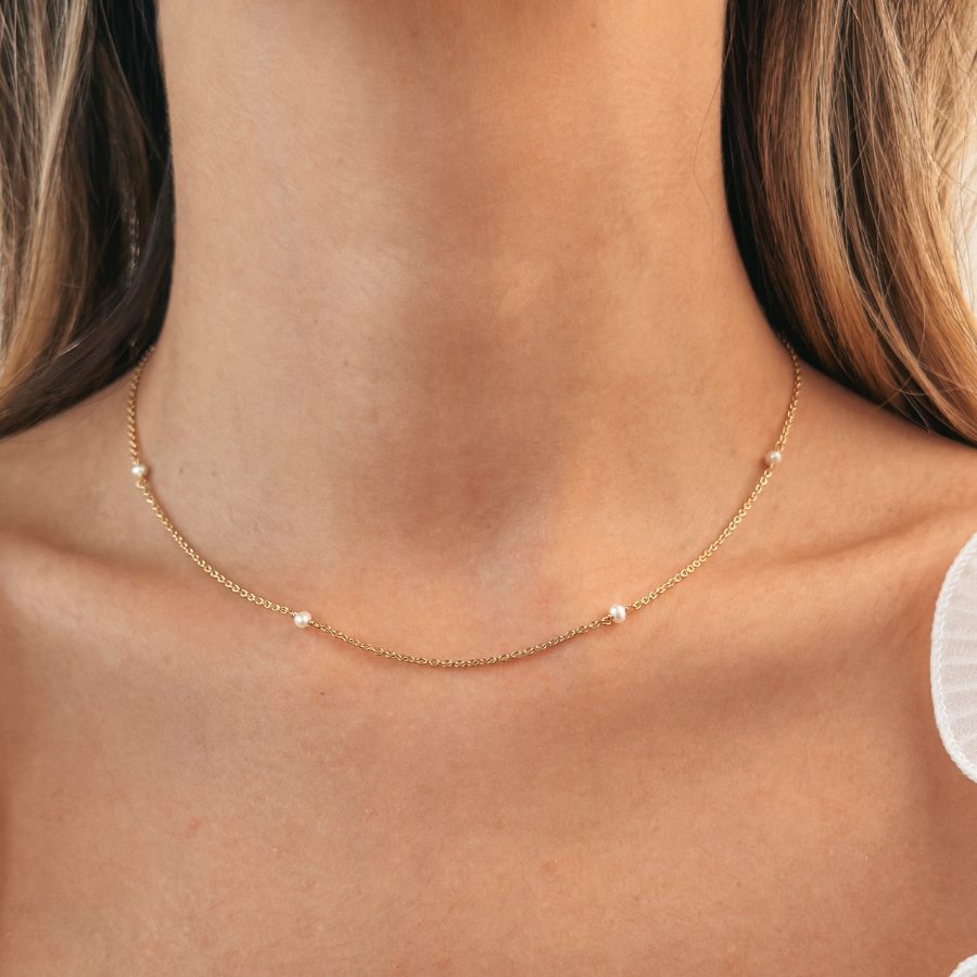 Сребърно колие Golden Tiny Pearls - Indira