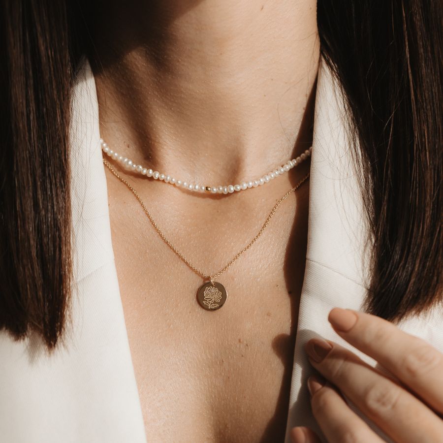 Колие от злато Glamour - Естествени Перли - Indira