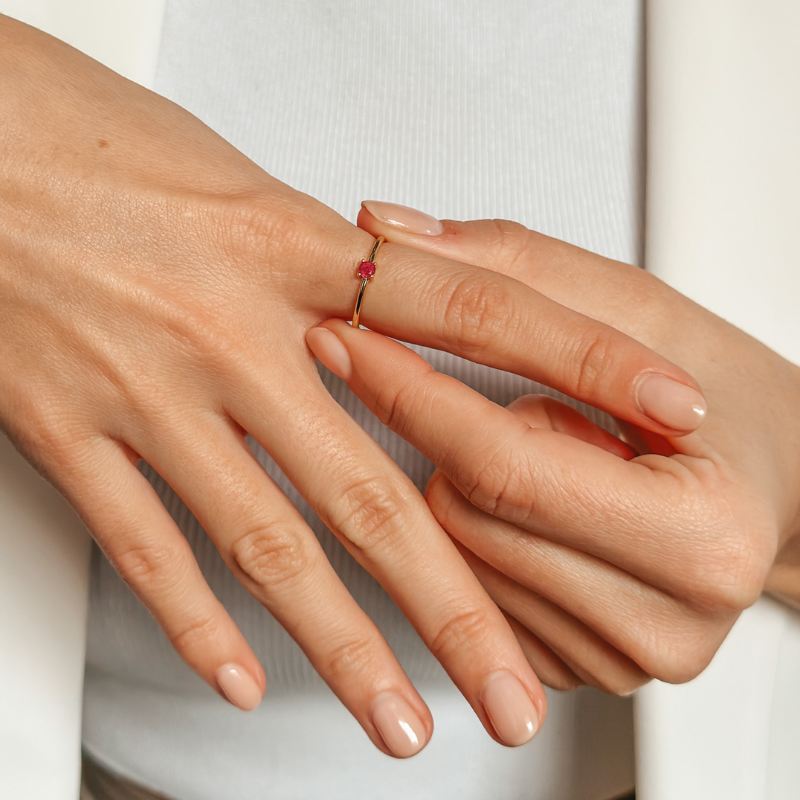 Inel din argint Birthstone Golden July - Rubin - Indira