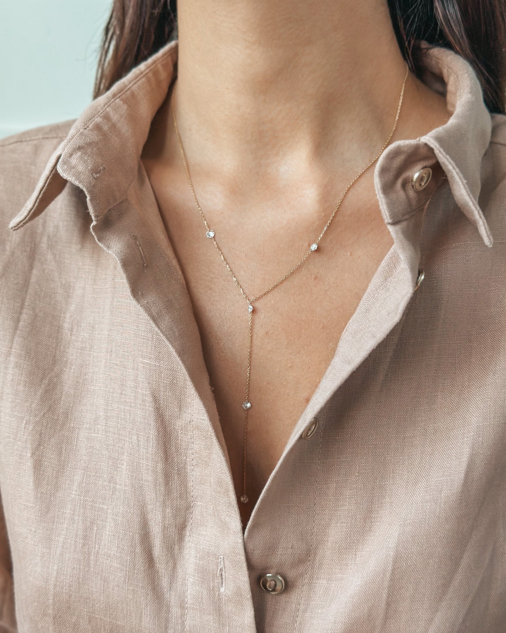 Колие от жълто злато Diamond Drops - Диаманти - Indira