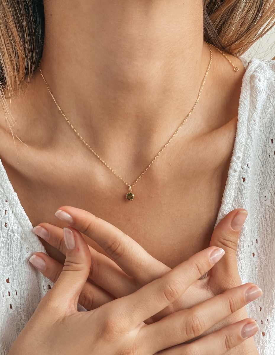 Colier din argint Birthstone Golden August - Peridot - Indira