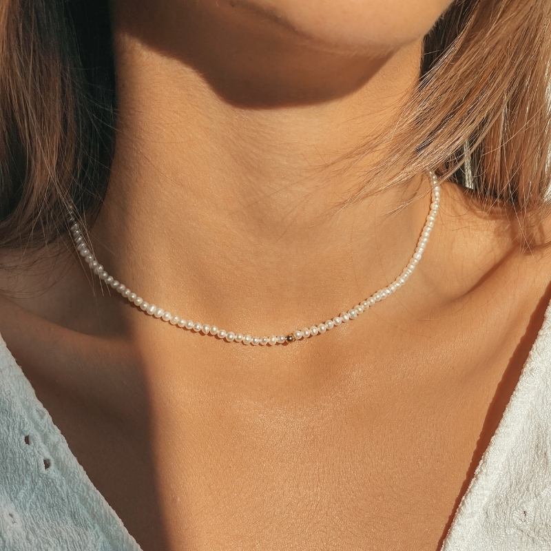 Златно колие Glamour - естествени перли - Indira