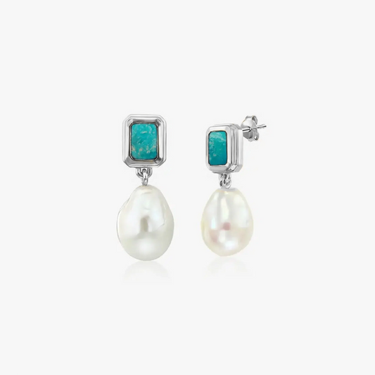 Cercei din argint Antique - Turcoaz, Perle Naturale - Indira