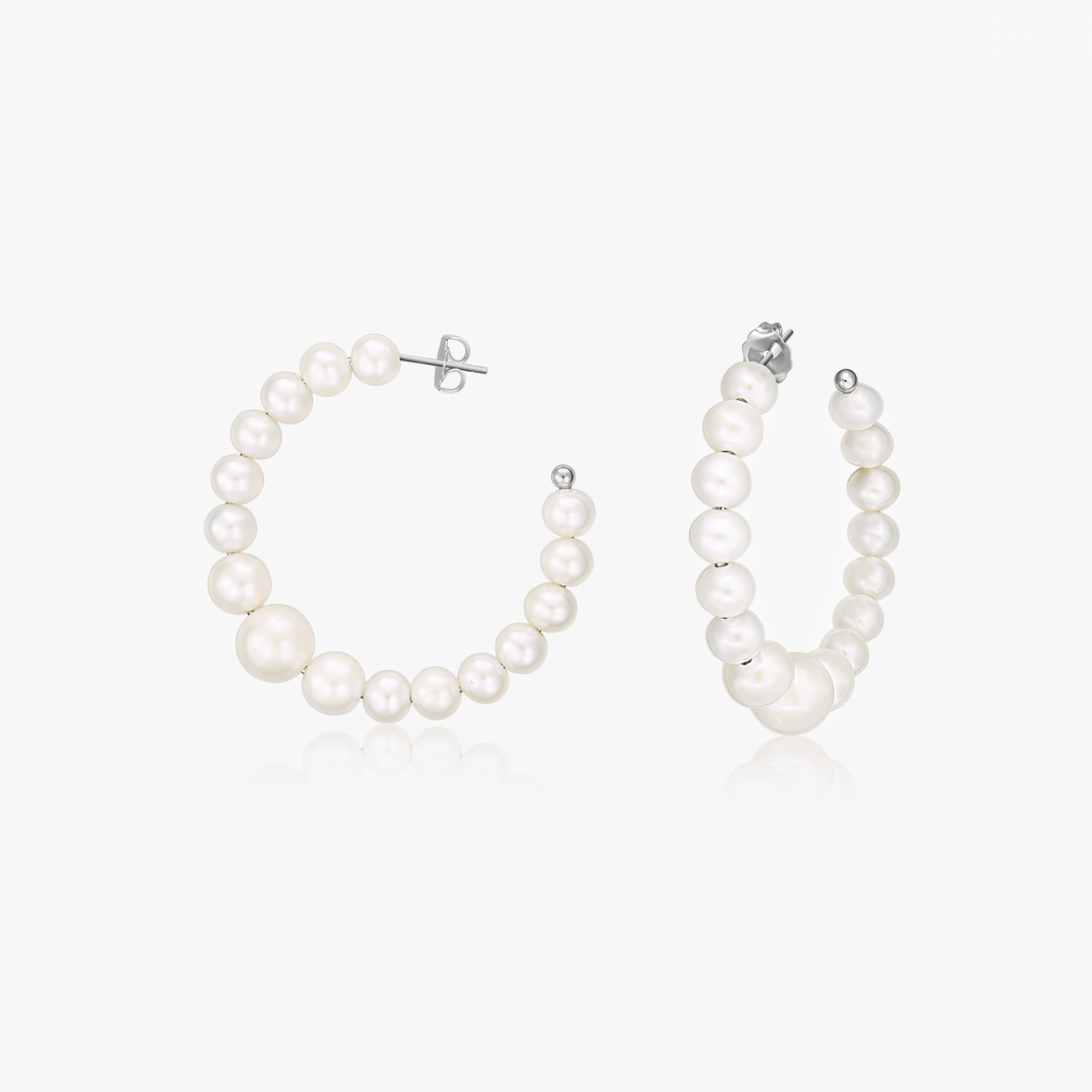 Сребърни обеци Pearl Hoops - Естествени перли - Indira