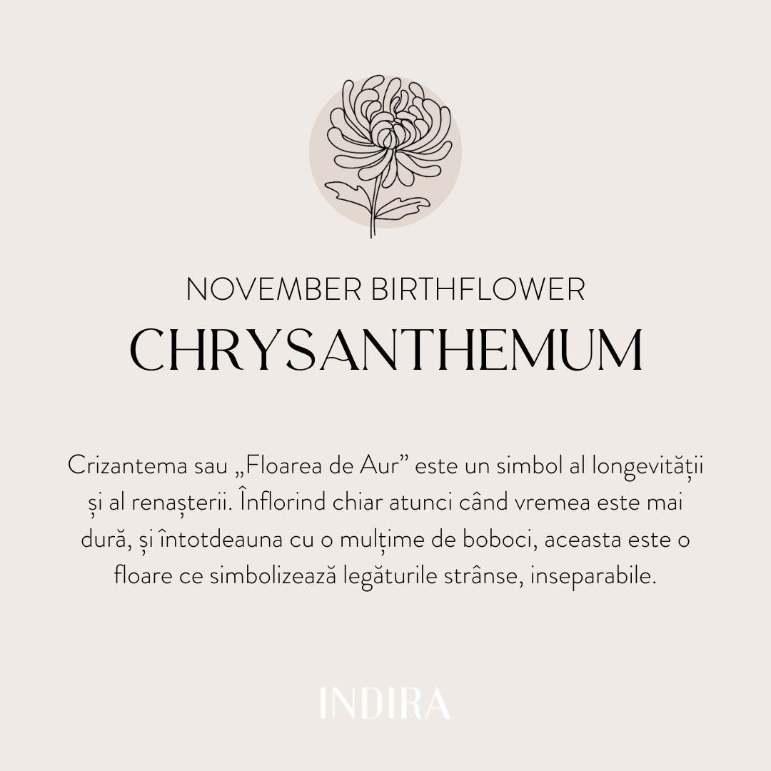 Златен медальон Birth Flower - Ноември Хризантема - Indira