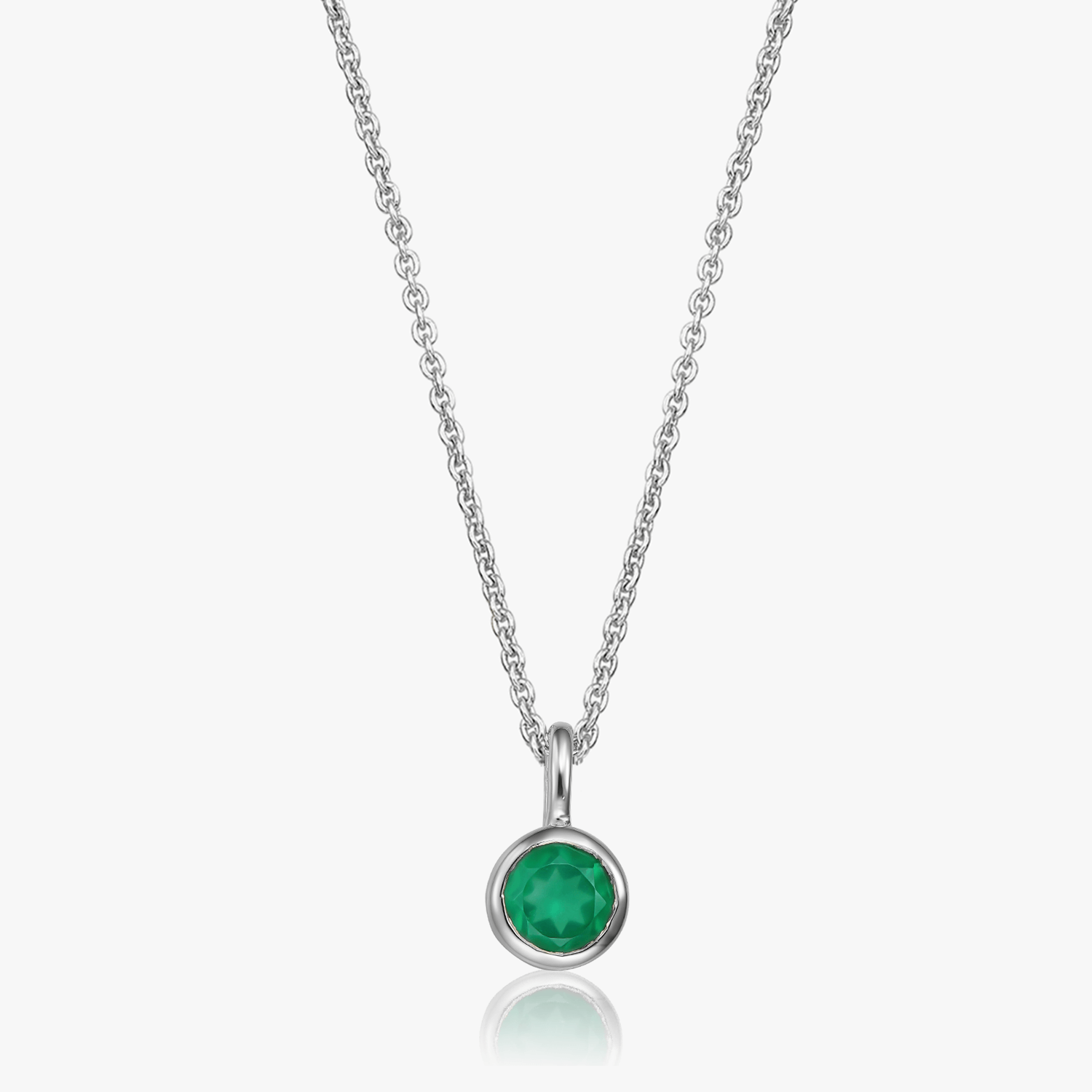 Колие от сребро Birthstone May - Зелен Оникс - Indira