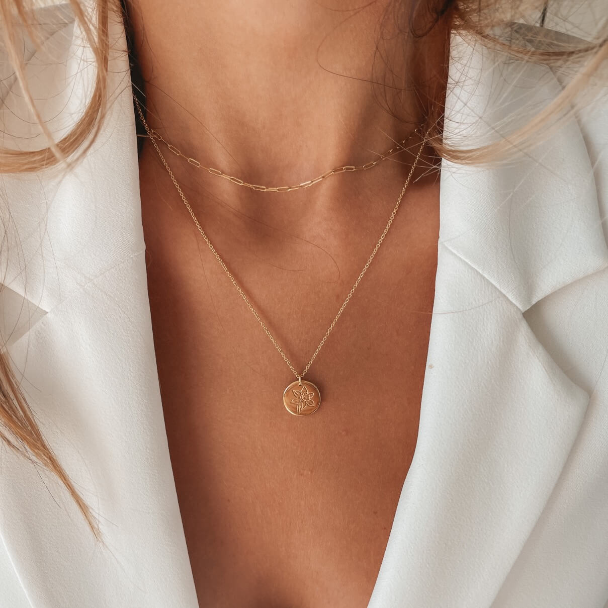 Сребърно колие Birth Flower Golden - Март Нарцис - Indira