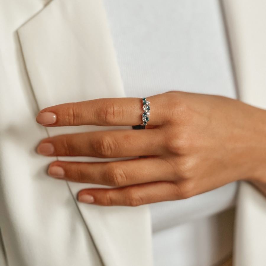 Златен пръстен White Verdure - Лондонски син топаз - Indira