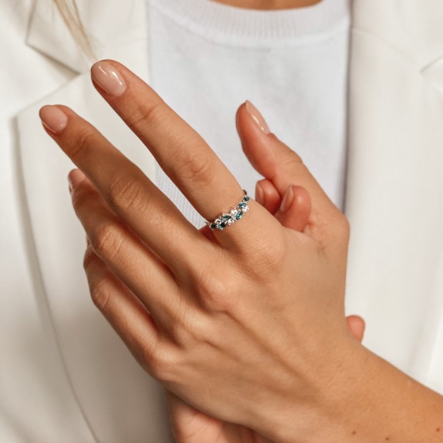 Златен пръстен White Verdure - Лондон син топаз - Indira