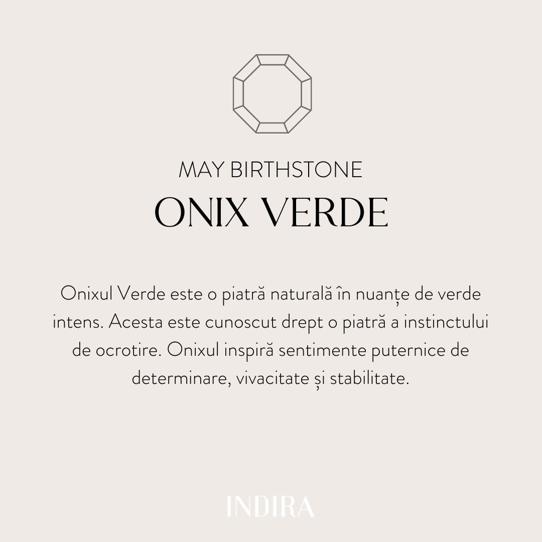 Brățară șnur din argint Birthstone Golden May - Onix Verde - Indira