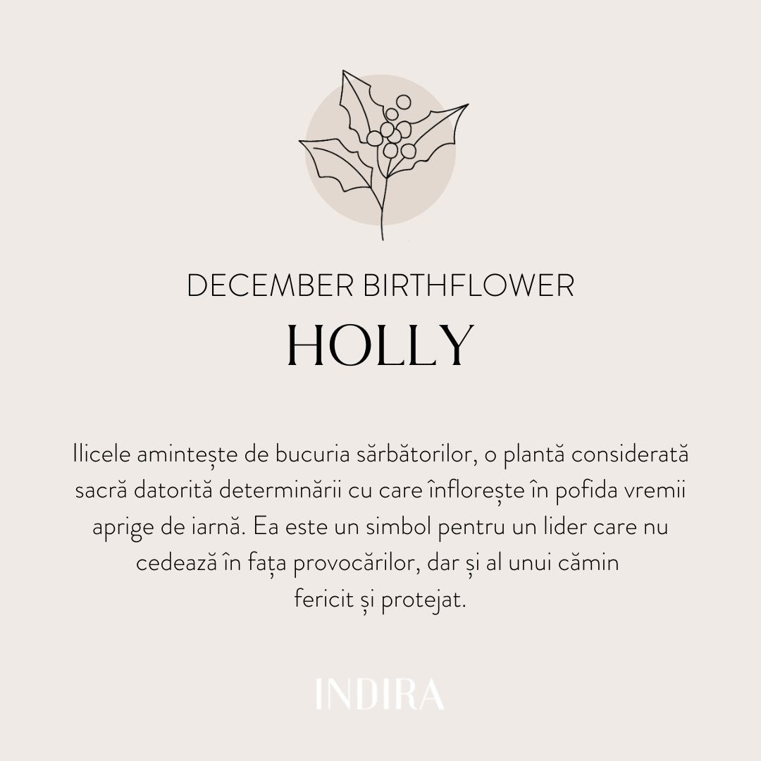 Златна гривна с връв Birth Flower - December Holly - Indira