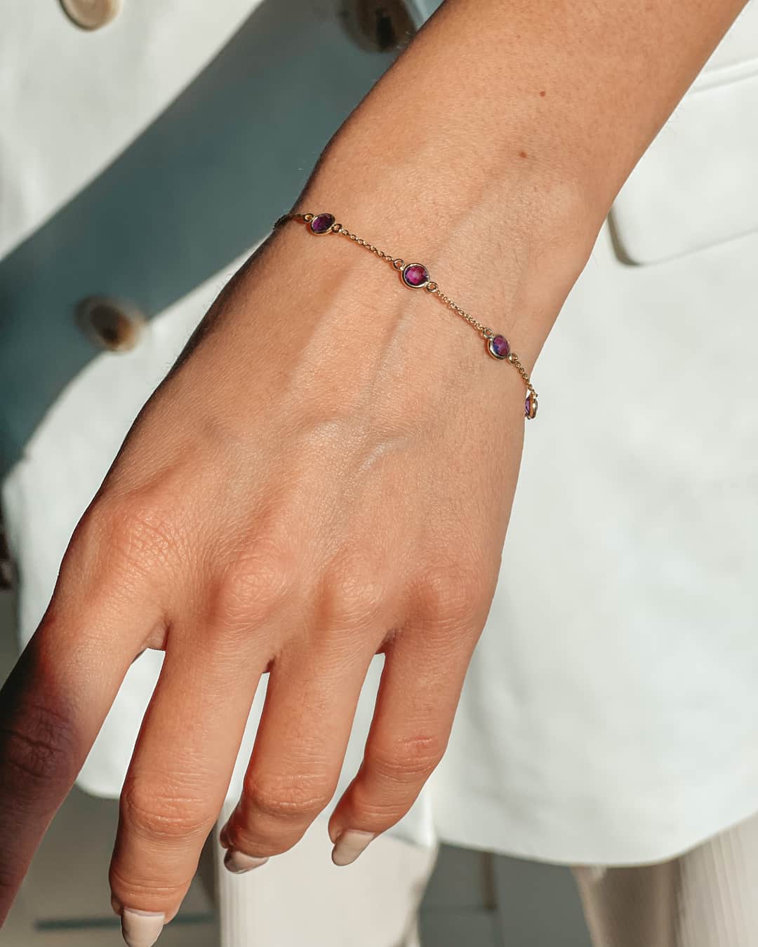 Сребърна гривна Birthstone Golden February - Аметист - Indira