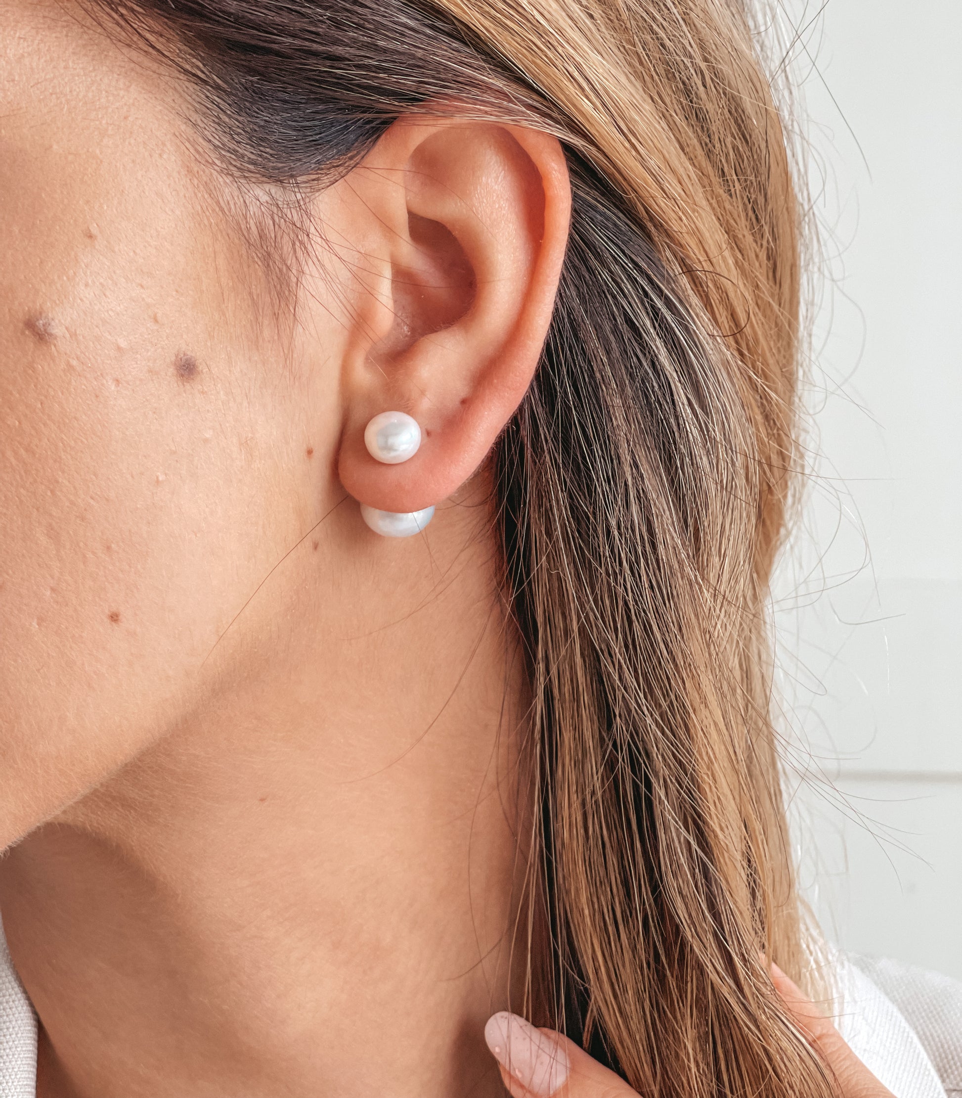 Сребърни обеци Double Pearl Studs - Естествени Перли - Indira