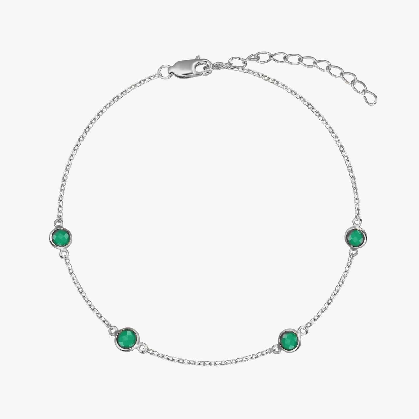 Сребърна гривна Birthstone May - Зелен Оникс - Indira