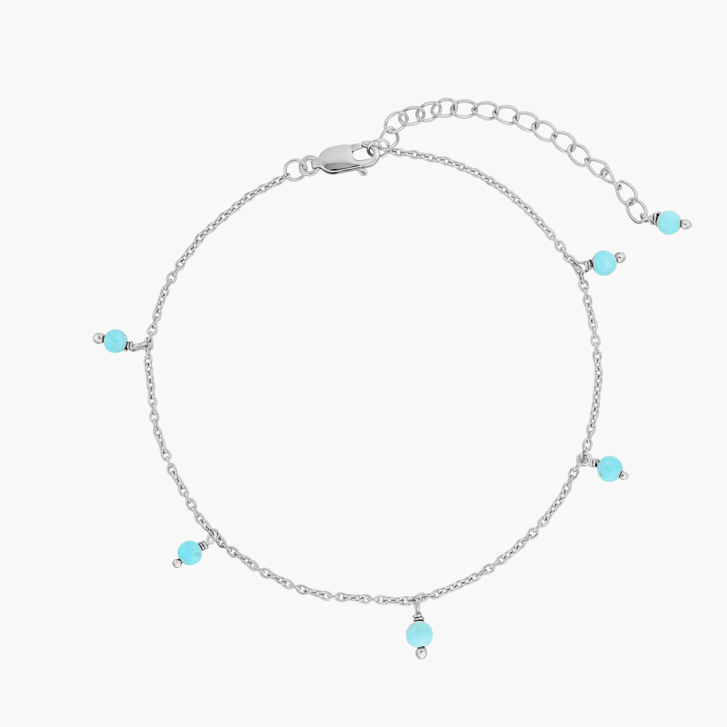 Сребърна гривна за глезен Gem Droplet - Тюркоаз - Indira