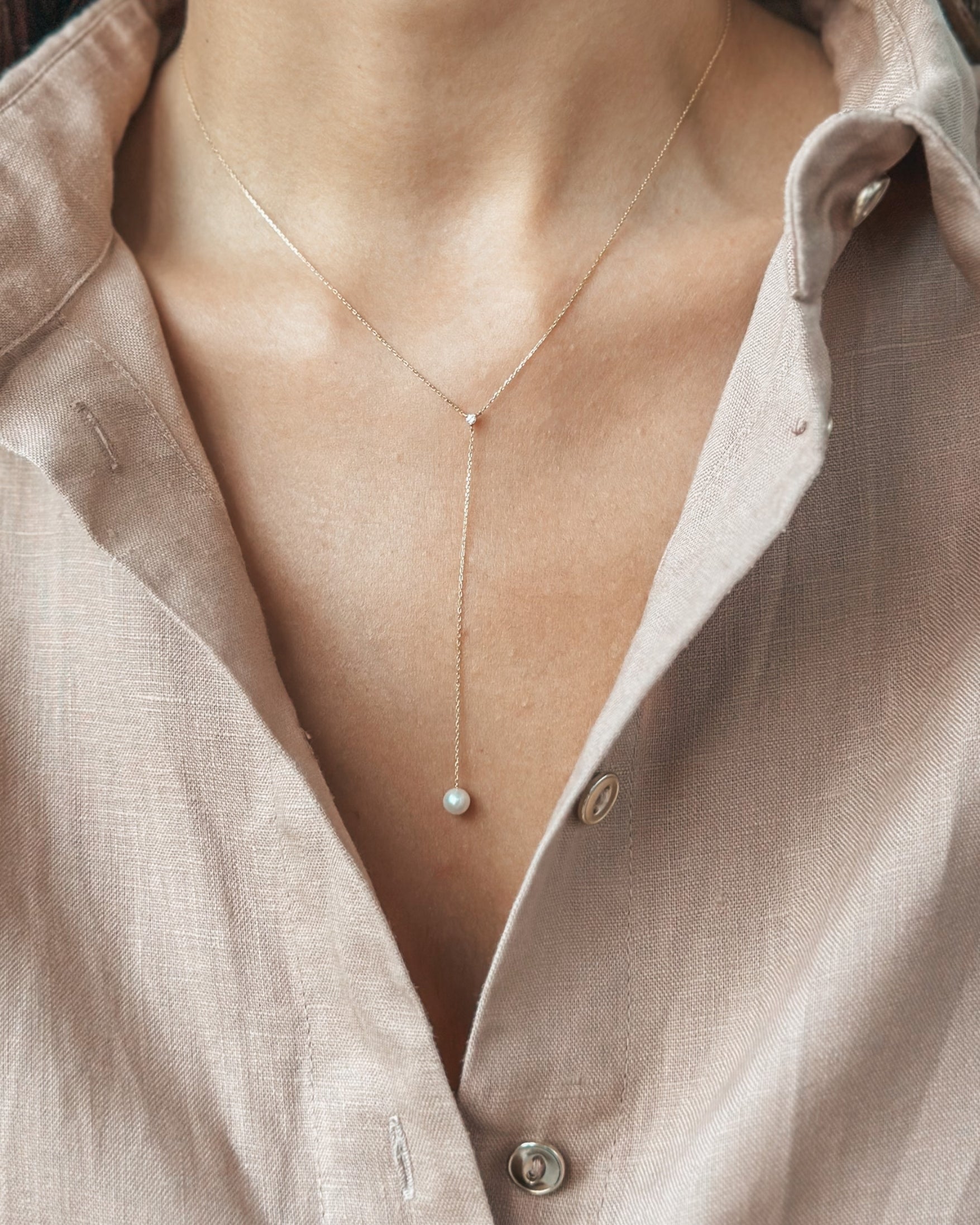 Colier din aur galben Yara - Perle Naturale, Diamante - Indira