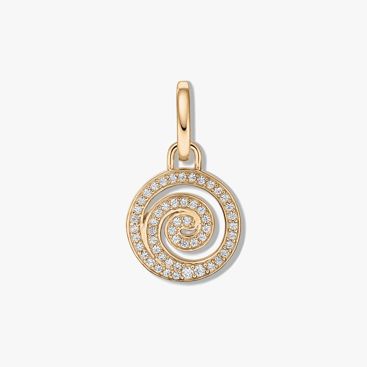 Pandantiv din argint Golden Spiral cu pavé de zirconiu, fotografiat centrat pe un fundal alb.