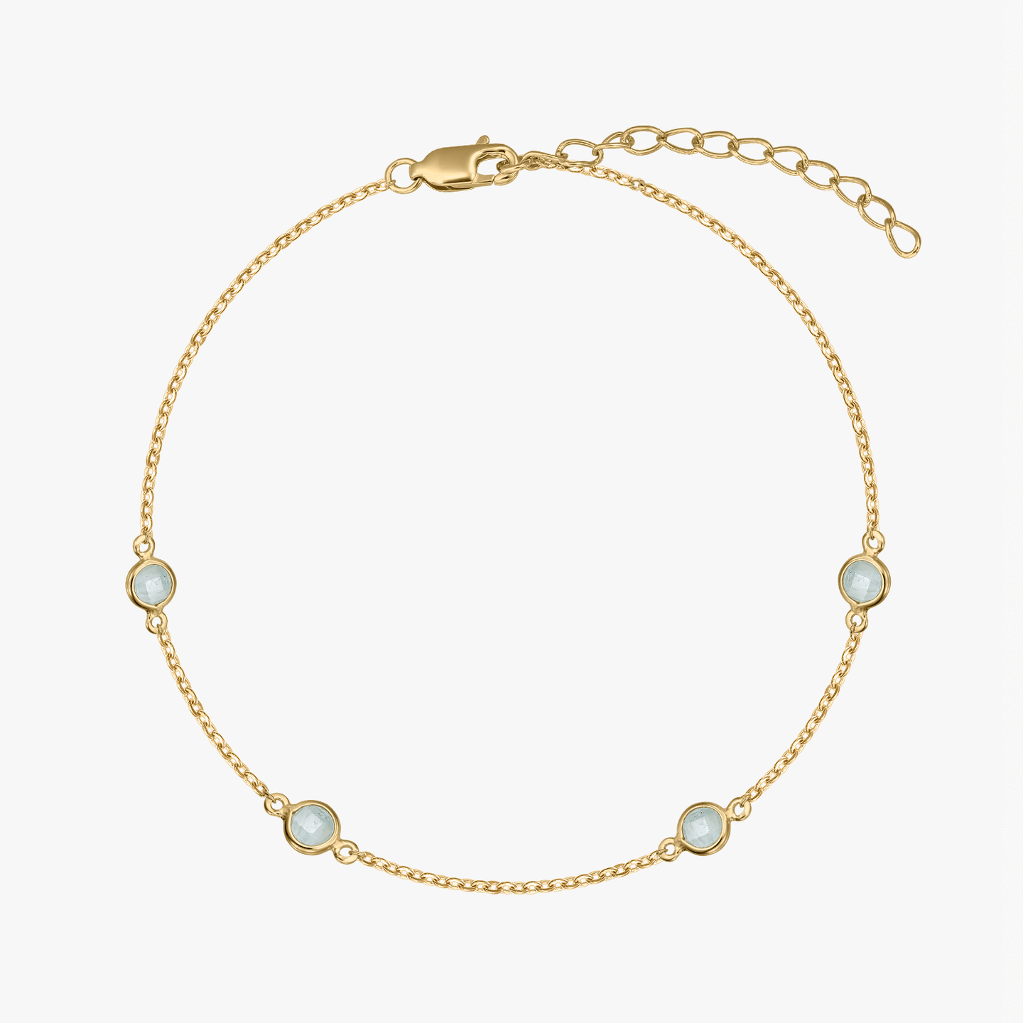 Сребърна гривна Birthstone Golden March - Аквамарин - Indira