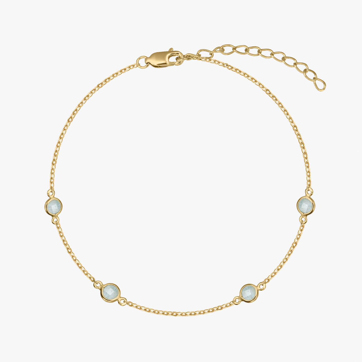 Сребърна гривна Birthstone Golden March - Аквамарин - Indira