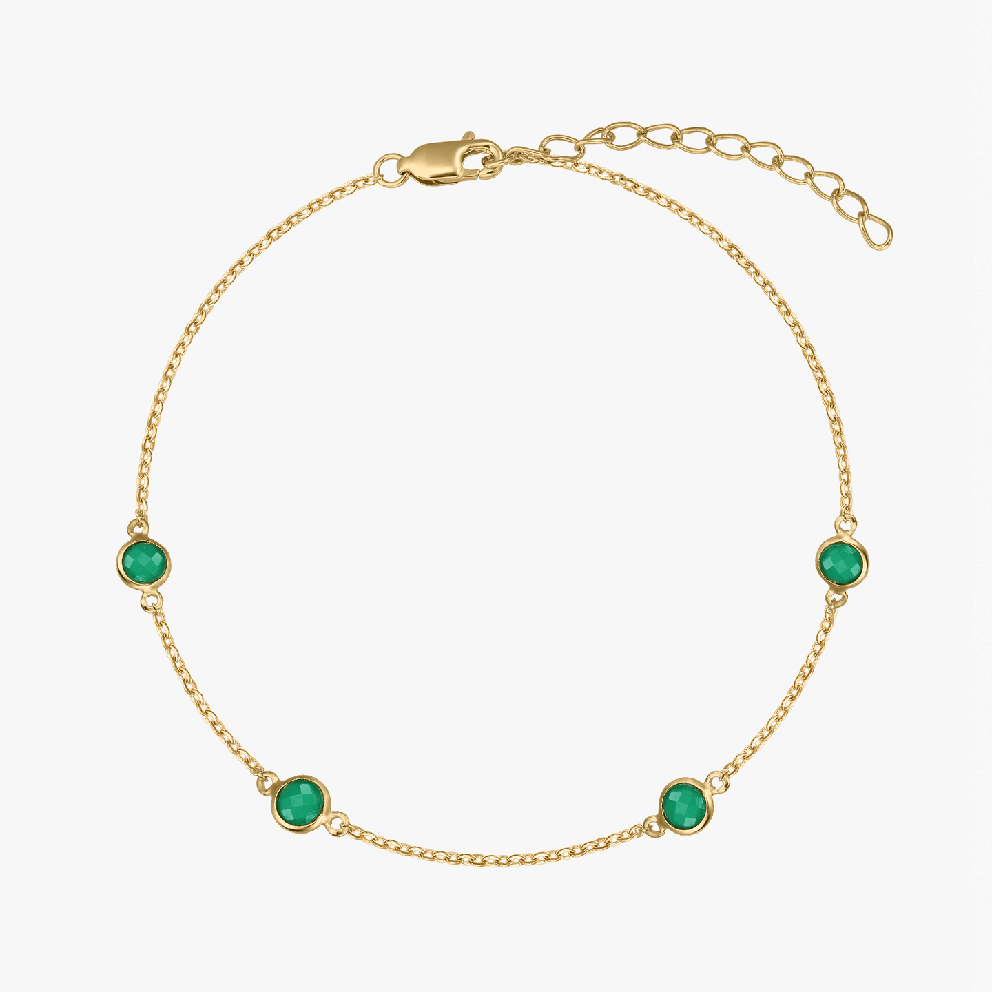 Сребърна гривна Birthstone Golden May - Зелен оникс - Indira