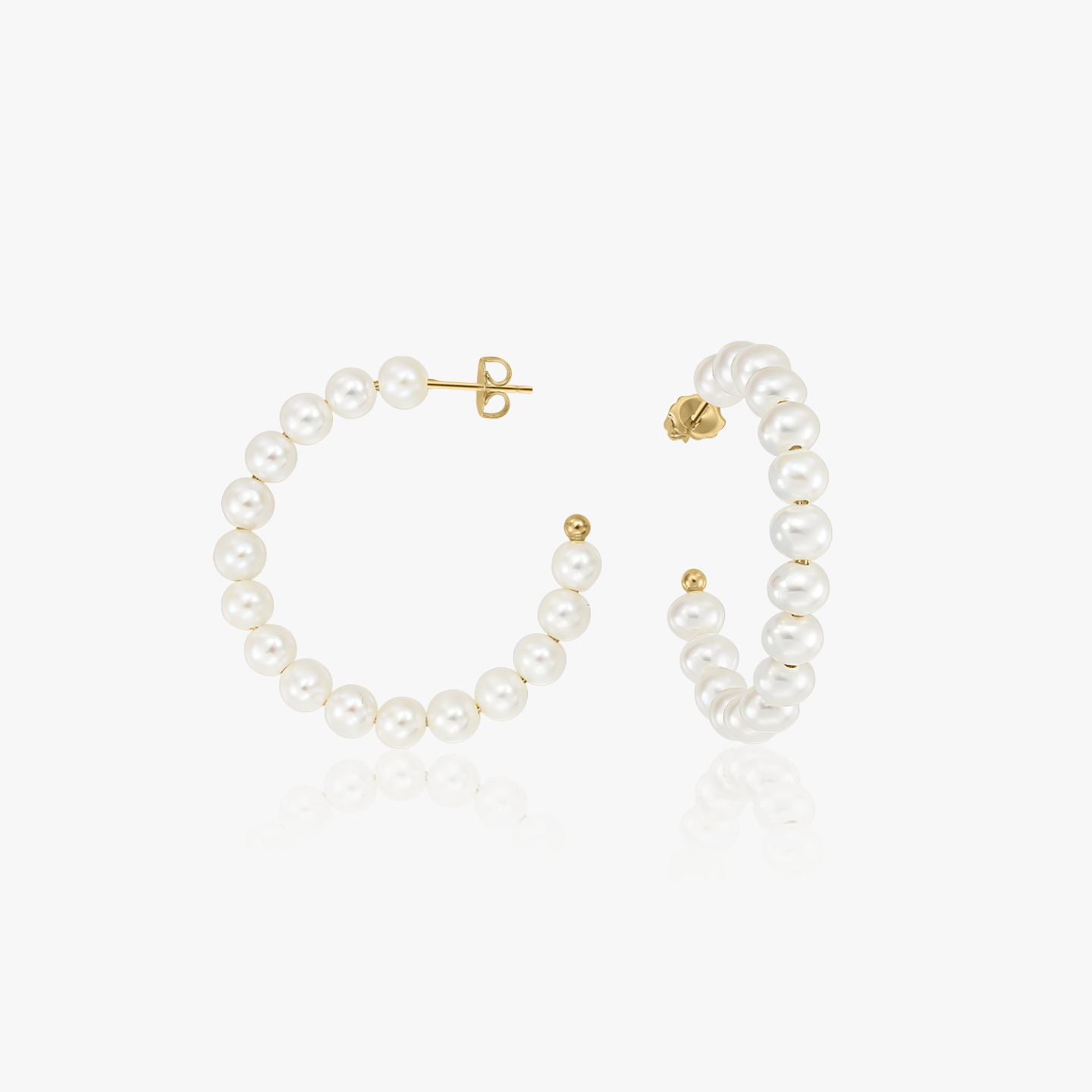 Сребърни обеци Golden Pearl Hoops - Натурални перли - Indira