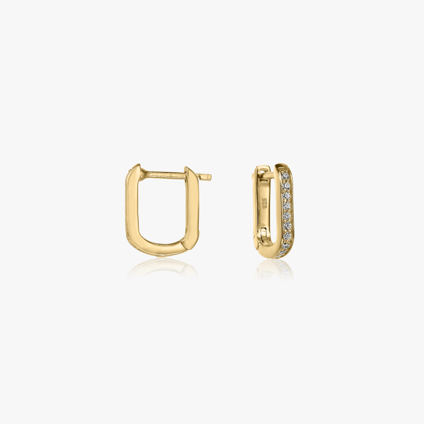 Сребърни обеци Golden U Hoops - Цирконий - Indira