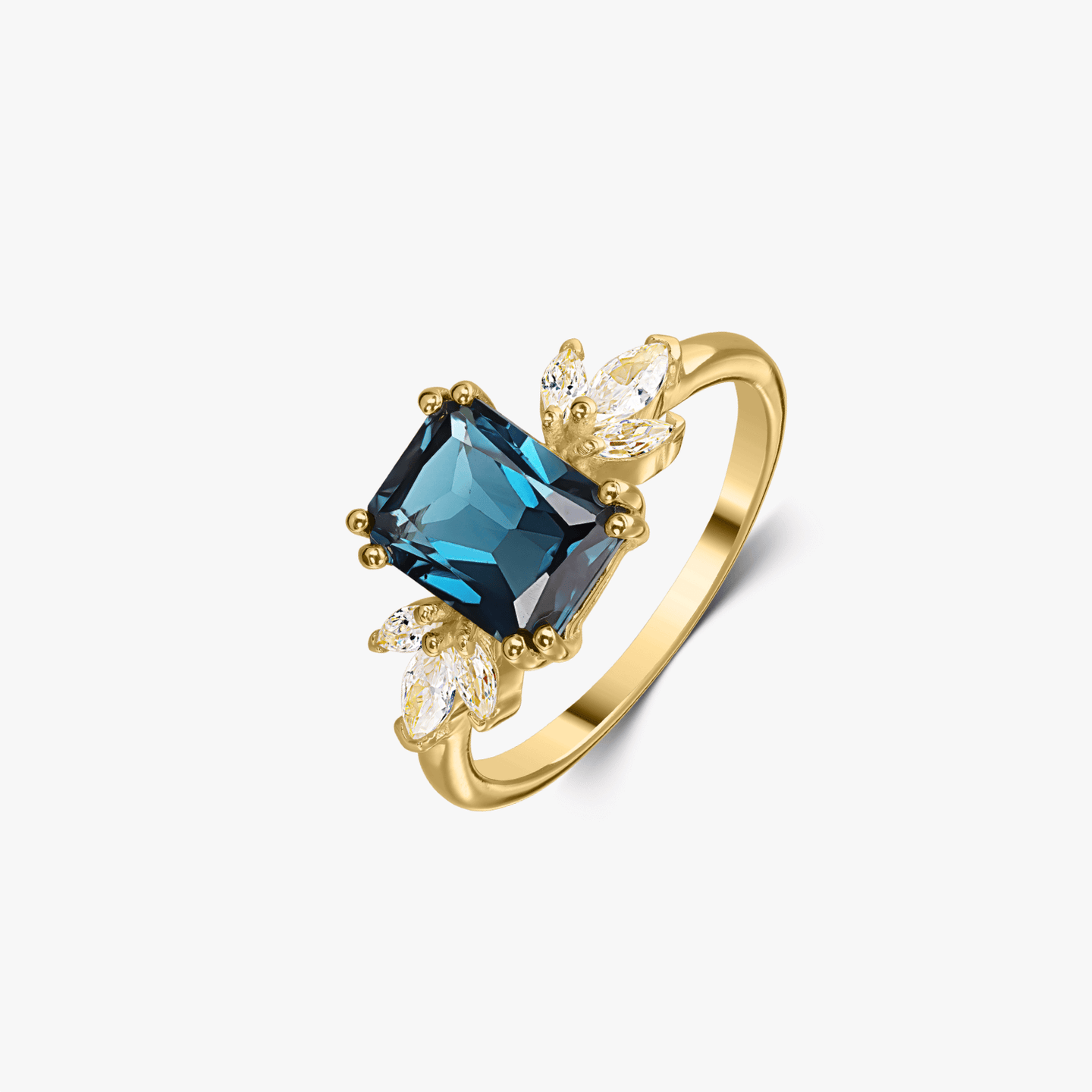 Сребърен пръстен Golden Faerie - Топаз Blue London - Indira