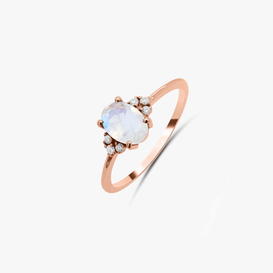 Inel din argint Rose Radiant – Piatra Lunii, Topaz Albastru - Indira
